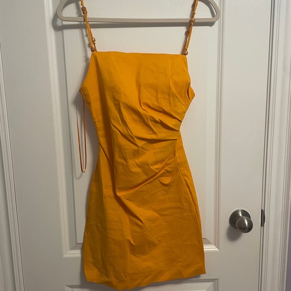 Zara orange draped linen mini dress - Picture 2 of 4